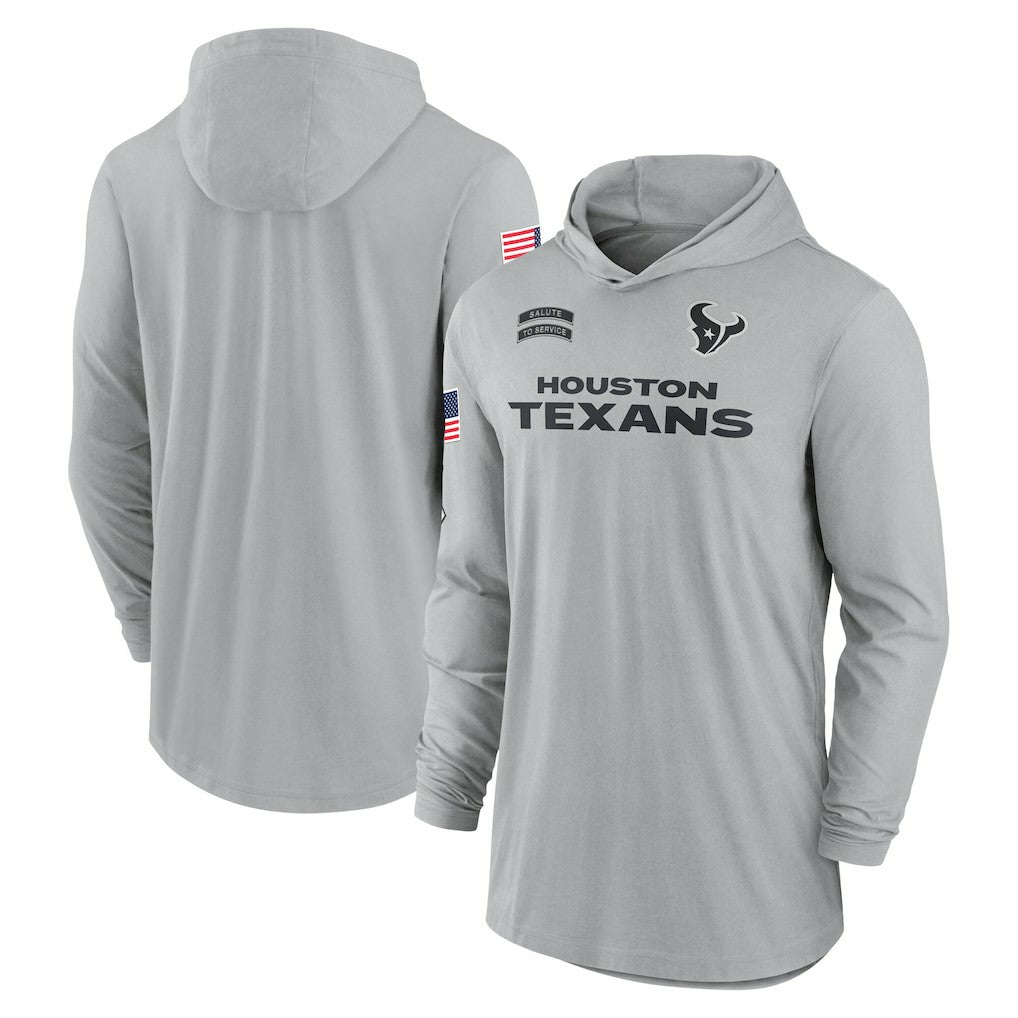 Houston Texans 2024 Salute to Service Lightweight Dri-FIT Long Sleeve Hoodie T-Shirt Gray - Nike