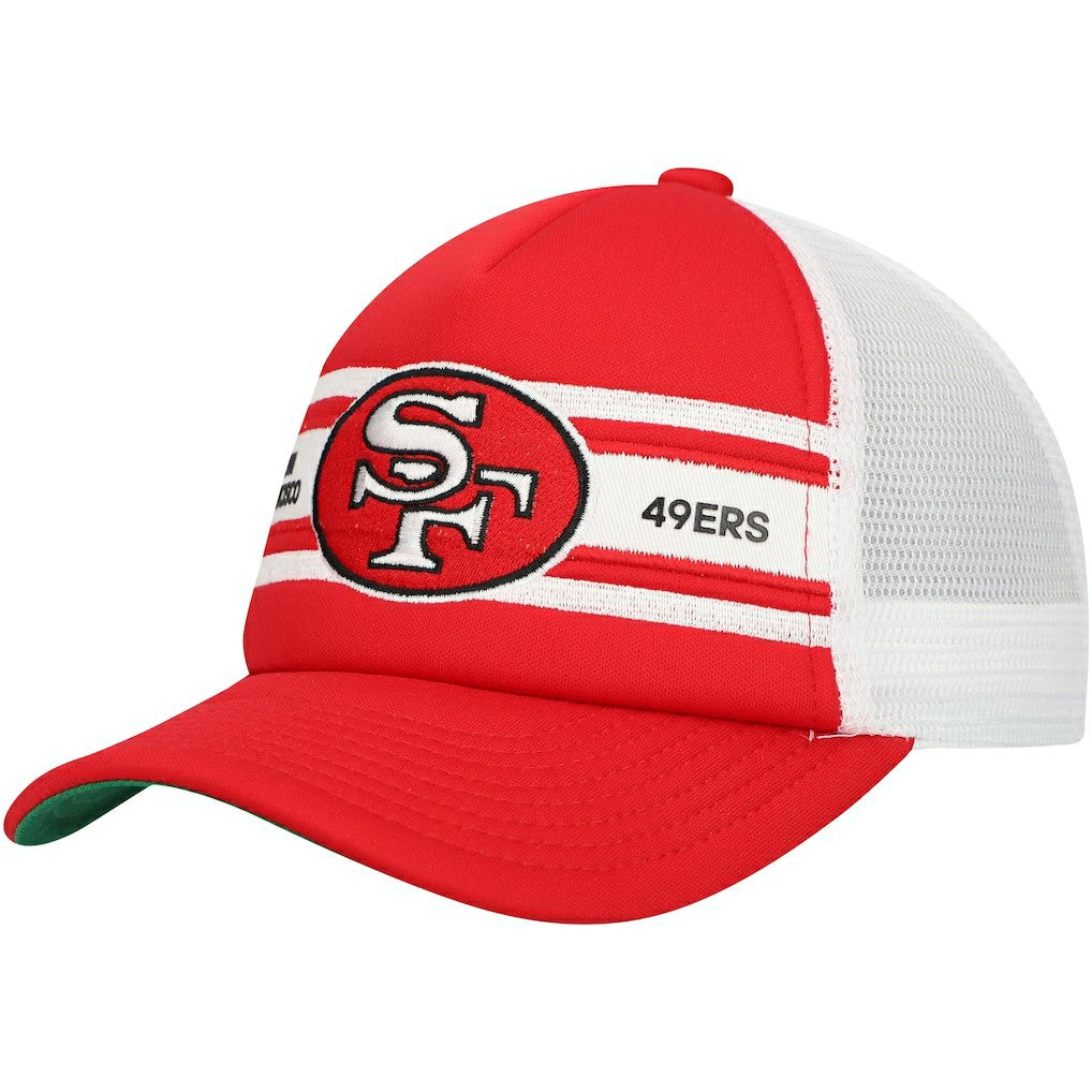 San Francisco 49ers Youth Stripe Trucker Adjustable Hat Scarlet - Mitchell & Ness