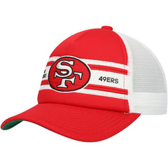 San Francisco 49ers Youth Stripe Trucker Adjustable Hat Scarlet - Mitchell & Ness