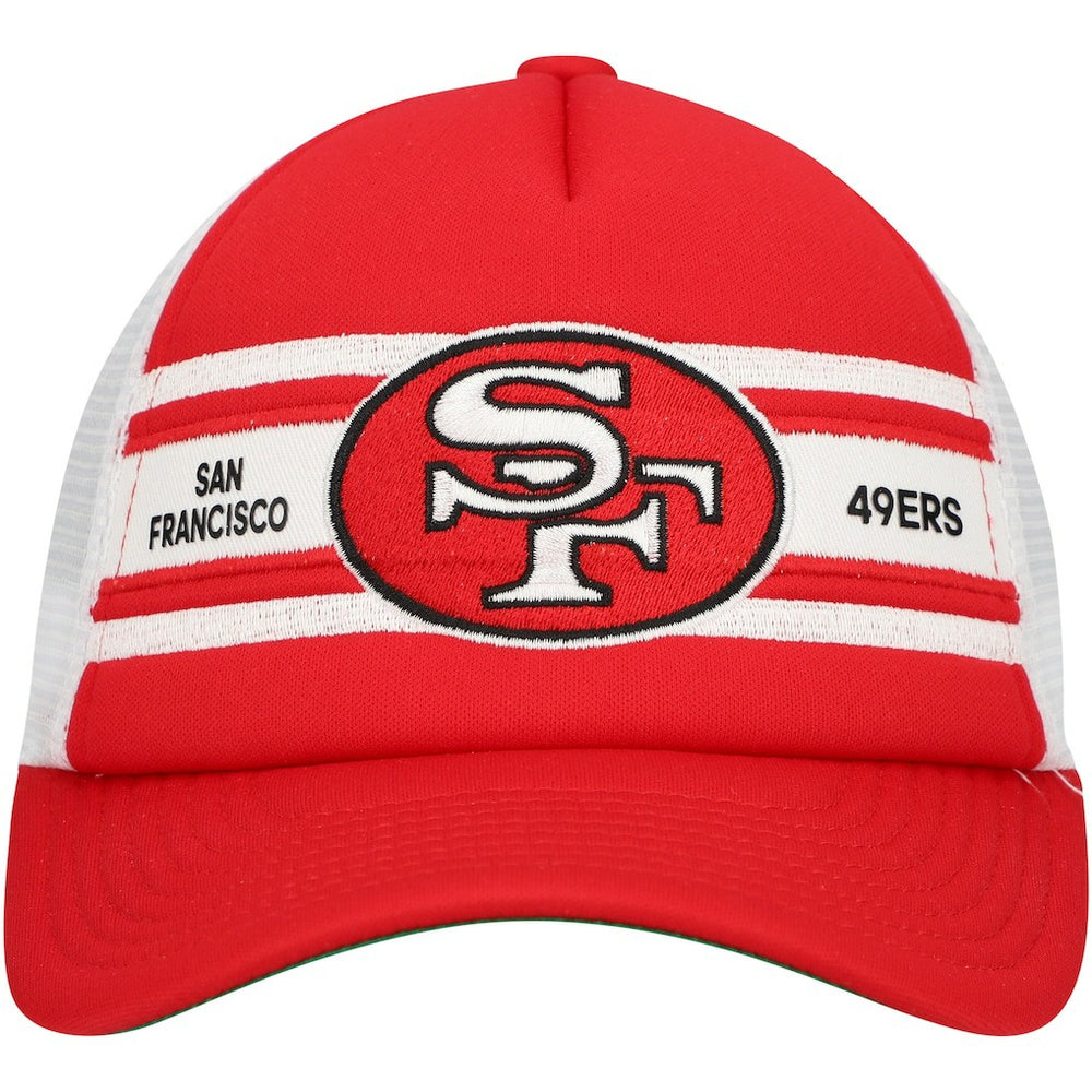 San Francisco 49ers Youth Stripe Trucker Adjustable Hat Scarlet - Mitchell & Ness