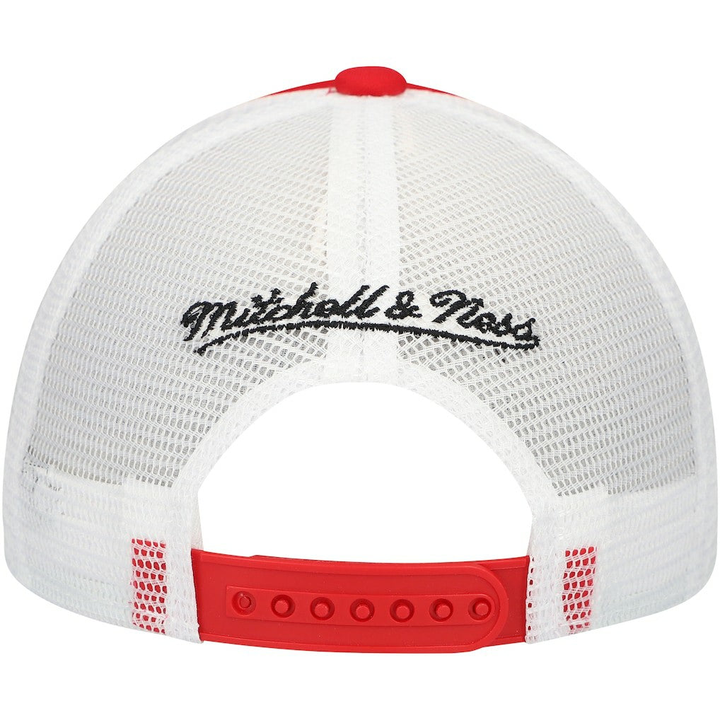 San Francisco 49ers Youth Stripe Trucker Adjustable Hat Scarlet - Mitchell & Ness