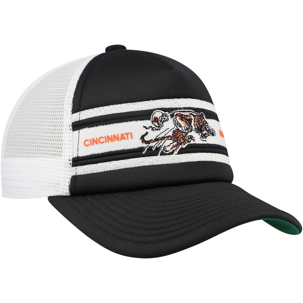 Cincinnati Bengals Youth Stripe Trucker Adjustable Hat Black - Mitchell & Ness