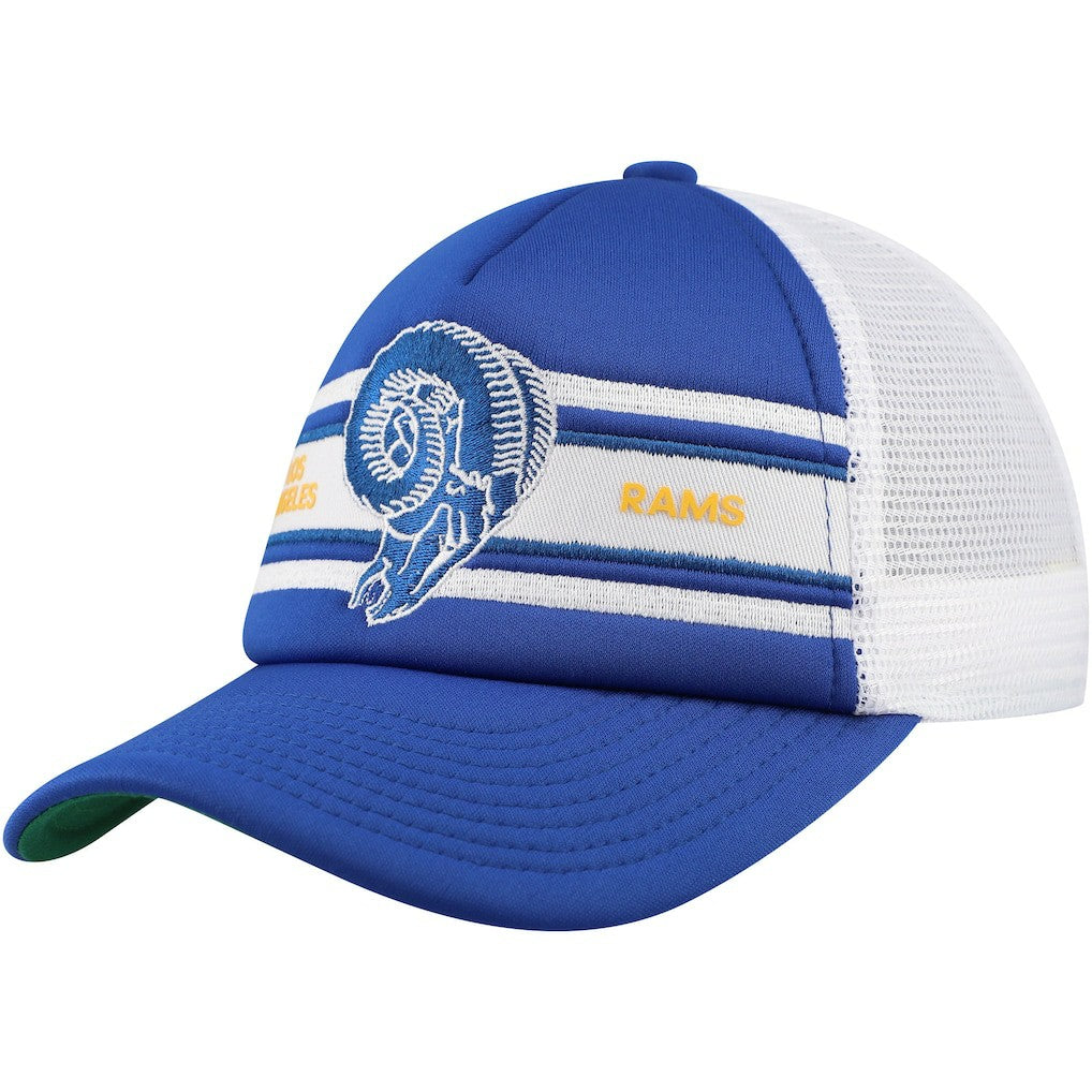 Los Angeles Rams Youth Stripe Trucker Adjustable Hat Royal - Mitchell & Ness