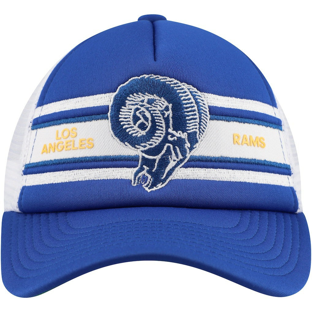 Los Angeles Rams Youth Stripe Trucker Adjustable Hat Royal - Mitchell & Ness