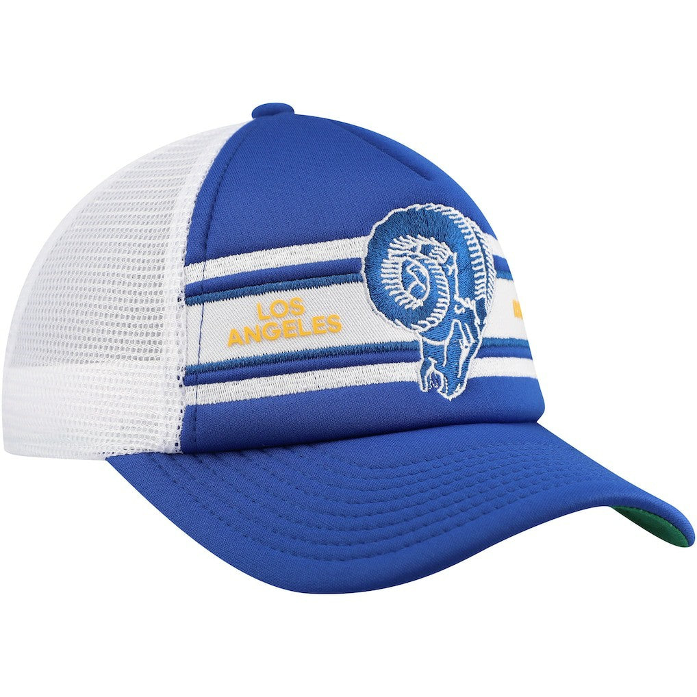 Los Angeles Rams Youth Stripe Trucker Adjustable Hat Royal - Mitchell & Ness