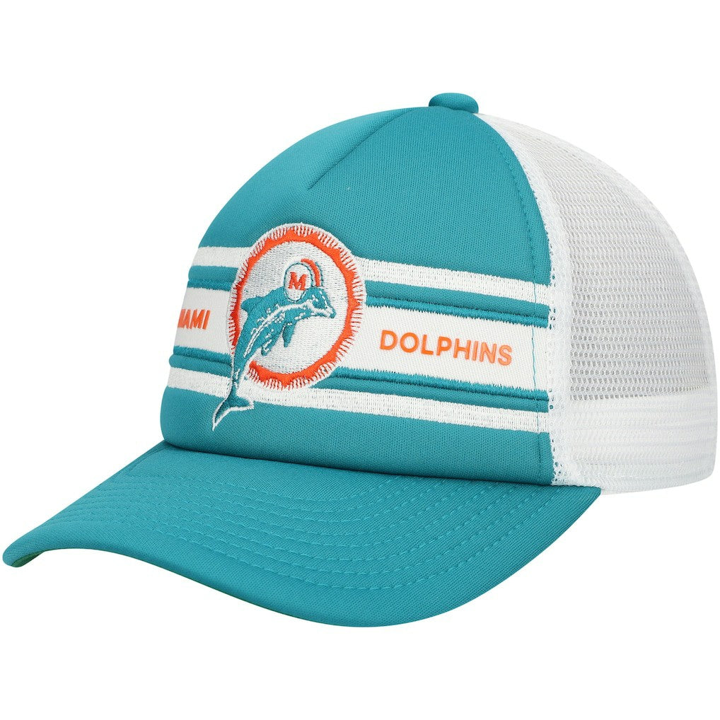 Miami Dolphins Youth Stripe Trucker Adjustable Hat Aqua - Mitchell & Ness