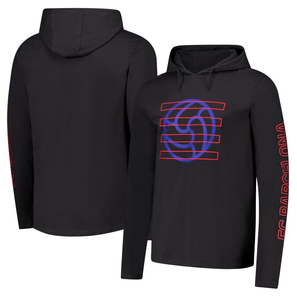 Barcelona Wordmark Long Sleeve Hoodie T-Shirts- Charcoal