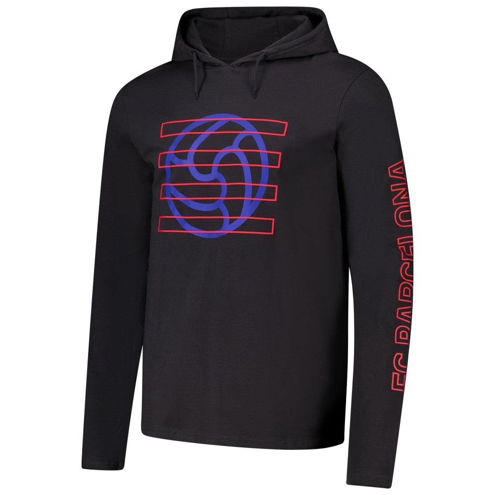 Barcelona Wordmark Long Sleeve Hoodie T-Shirts- Charcoal
