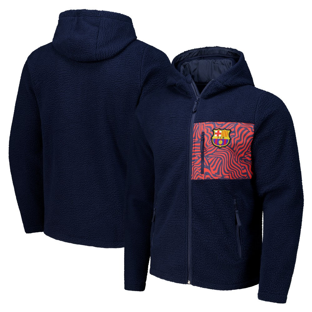 Barcelona Sherpa Full-Zip Hoodie Jacket - Navy