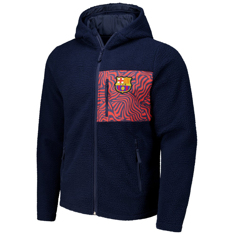 Barcelona Sherpa Full-Zip Hoodie Jacket - Navy
