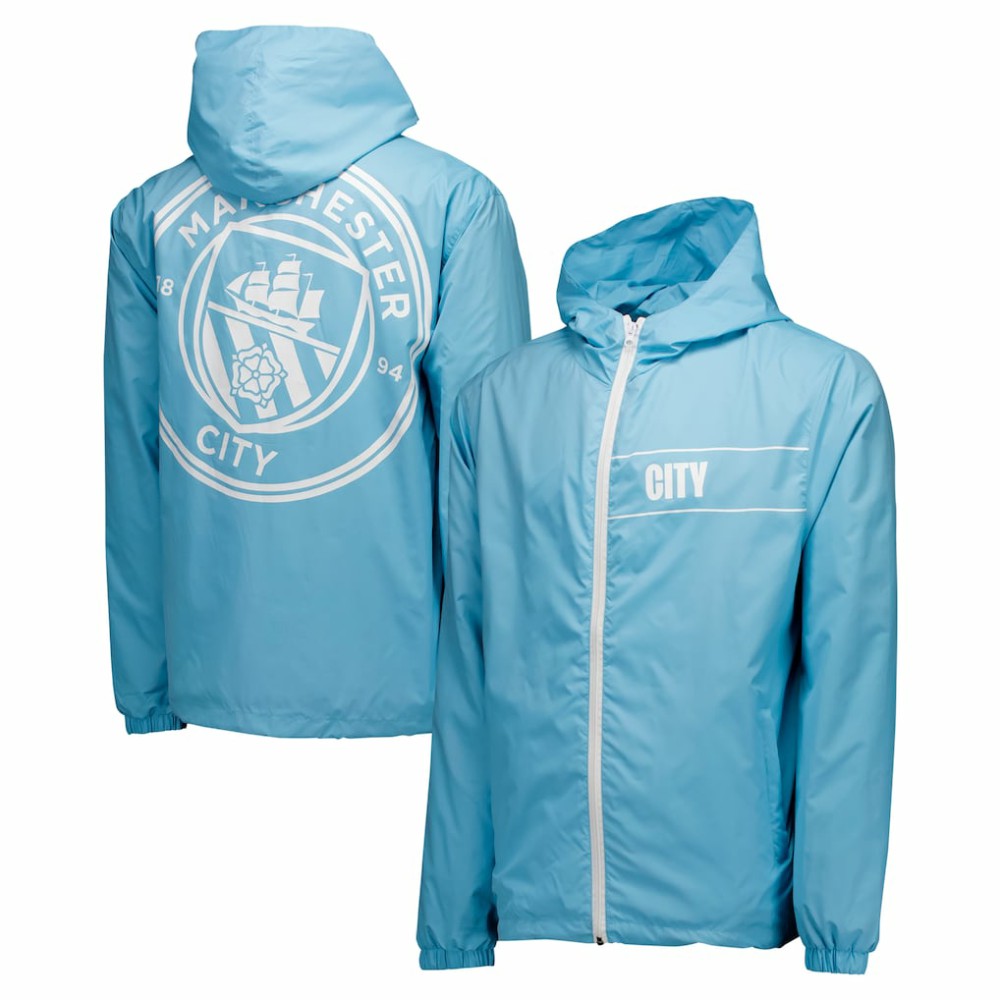 Manchester City Home Match Hoodie Full-Zip Windbreaker Jacket - Light Blue
