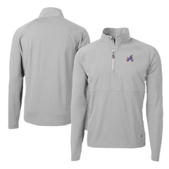 Atlanta Braves Cutter & Buck City Connect Adapt Eco Knit Hybrid Recycled Quarter-Zip Pullover Top Lifestyle
