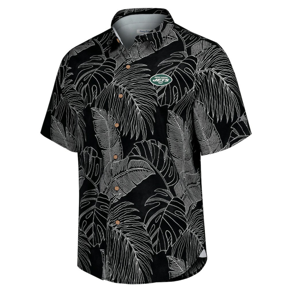 New York Jets Sport Vine Line Button-Down Shirt Black - Tommy Bahama