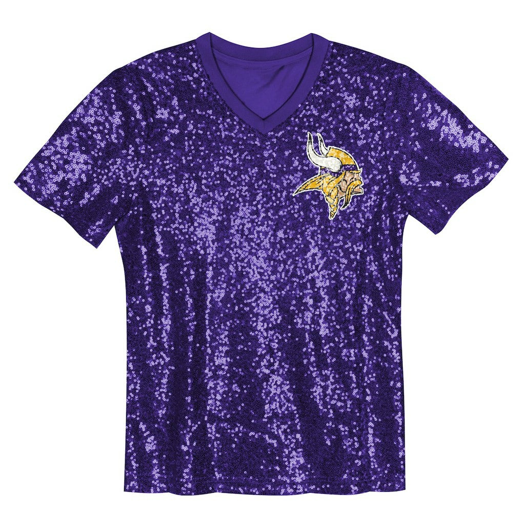 Justin Jefferson Minnesota Vikings Girls Youth Sequin V-Neck Fashion Jersey Purple - NFL