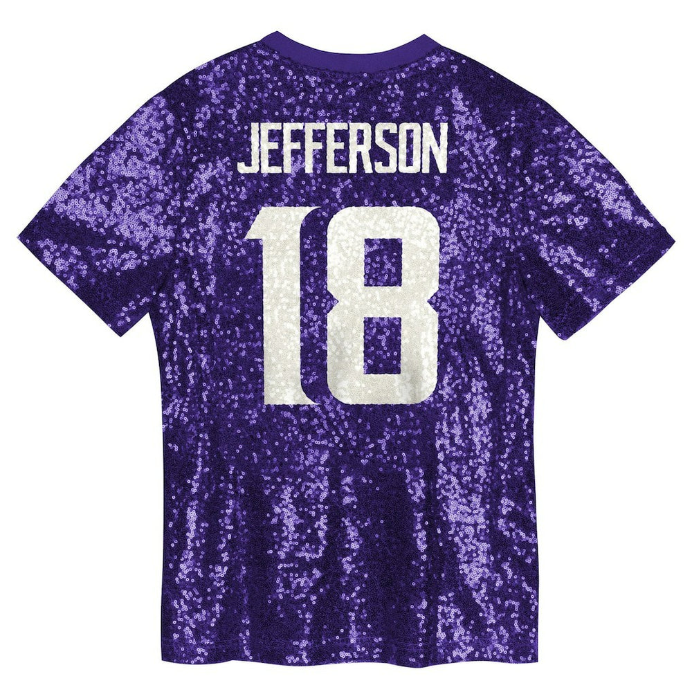 Justin Jefferson Minnesota Vikings Girls Youth Sequin V-Neck Fashion Jersey Purple - NFL