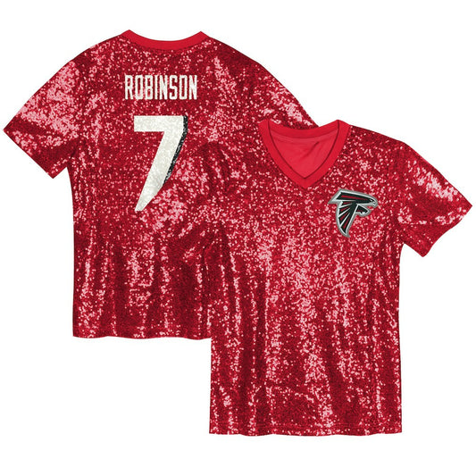 Bijan Robinson Atlanta Falcons Girls Youth Sequin V-Neck Fashion Jersey - Red for sale | NFL Jerseys
