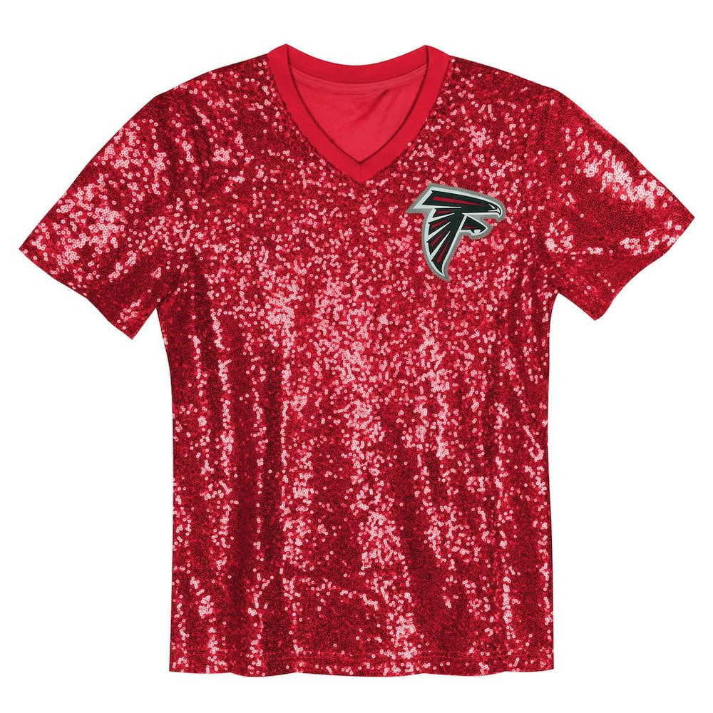 Bijan Robinson Atlanta Falcons Girls Youth Sequin V-Neck Fashion Jersey Red - NFL