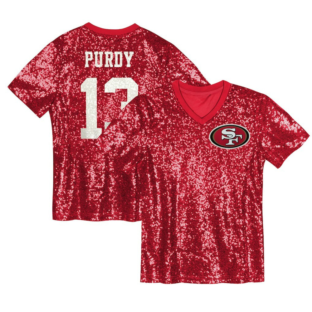 Brock Purdy San Francisco 49ers Girls Youth Sequin V-Neck Fashion Jersey Scarlet - NFL