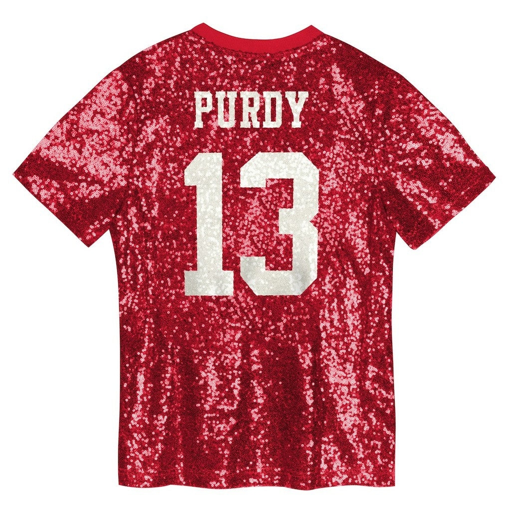 Brock Purdy San Francisco 49ers Girls Youth Sequin V-Neck Fashion Jersey Scarlet - NFL