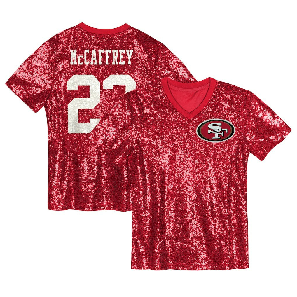 Christian McCaffrey San Francisco 49ers Girls Youth Sequin V-Neck Fashion Jersey Scarlet - NFL