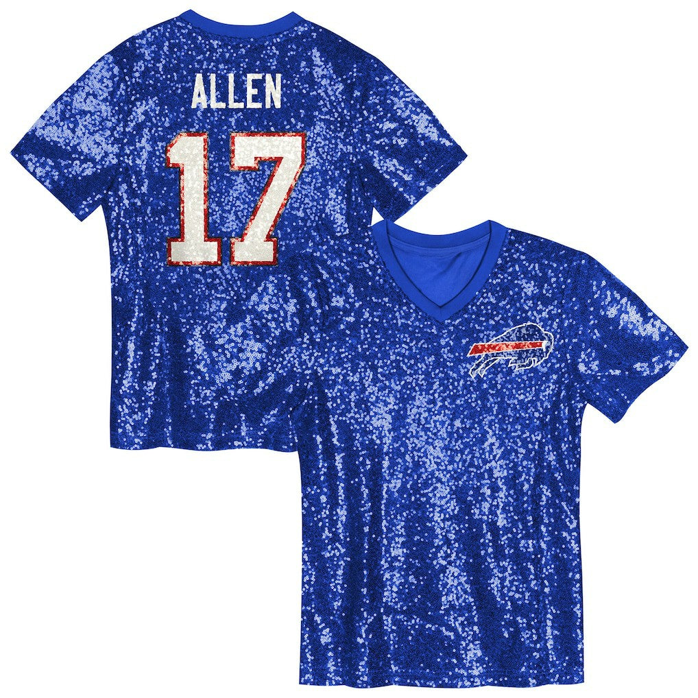 Josh Allen Buffalo Bills Girls Youth Sequin V-Neck Fashion Jersey Royal - NFL