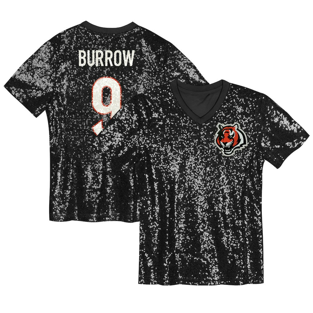 Joe Burrow Cincinnati Bengals Girls Youth Sequin V-Neck Fashion Jersey Black - NFL