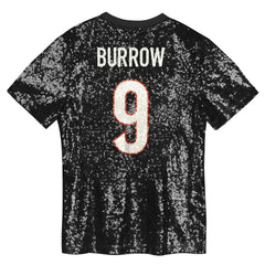 Joe Burrow Cincinnati Bengals Girls Youth Sequin V-Neck Fashion Jersey Black - NFL