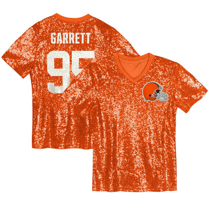 Myles Garrett Cleveland Browns Girls Youth Sequin V-Neck Fashion Jersey - Orange on sale | NFL Jerseys
