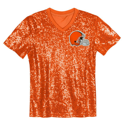 Myles Garrett Cleveland Browns Girls Youth Sequin V-Neck Fashion Jersey - Orange on sale | NFL Jerseys