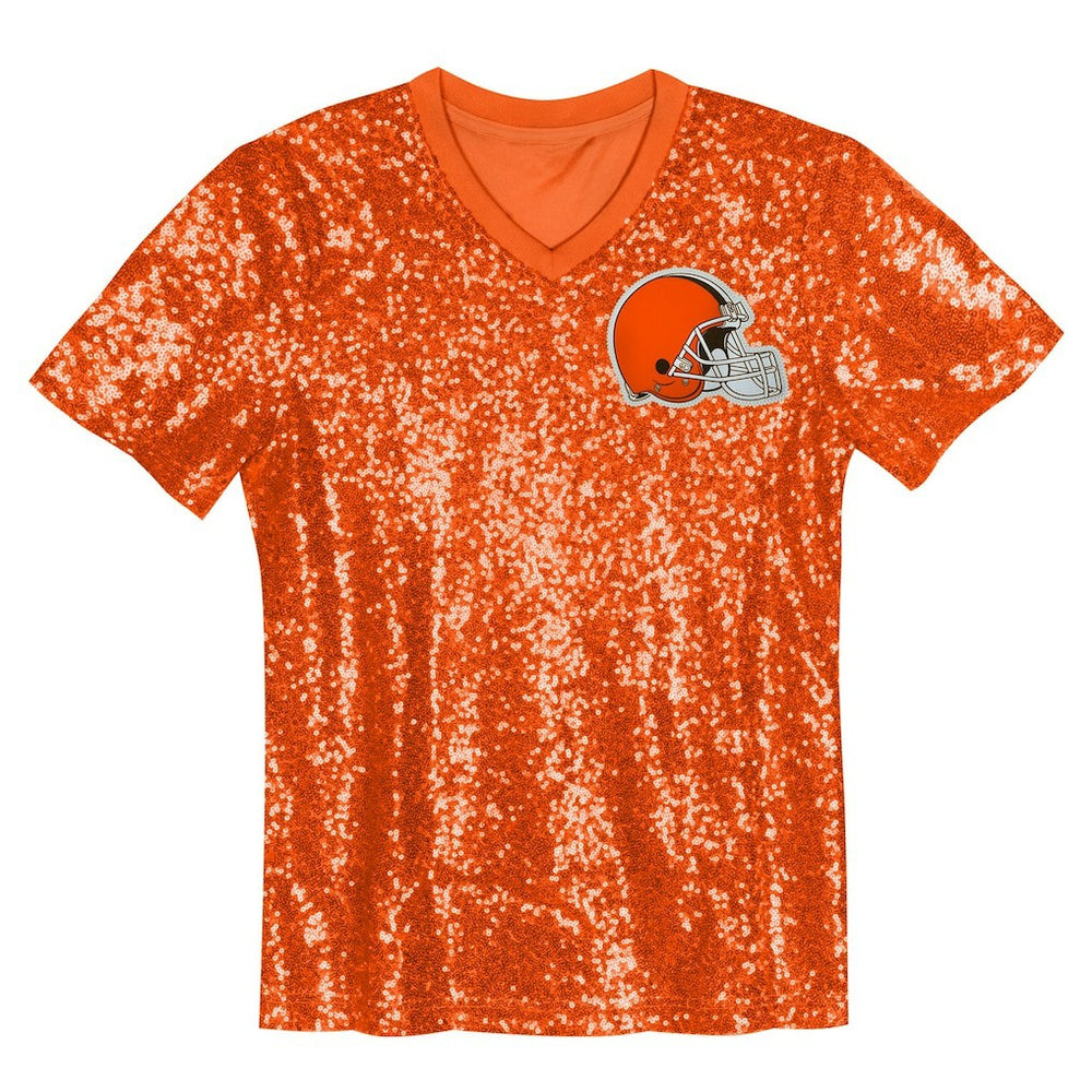 Myles Garrett Cleveland Browns Girls Youth Sequin V-Neck Fashion Jersey Orange - NFL