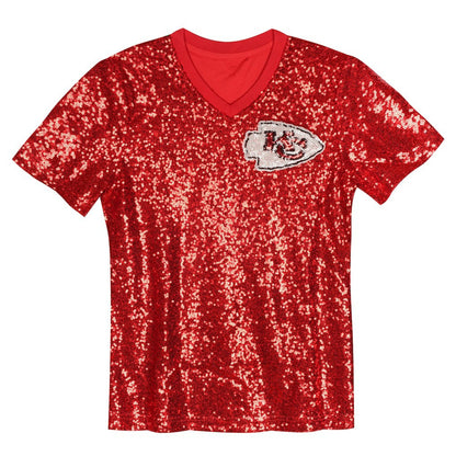 Travis Kelce Kansas City Chiefs Girls Youth Sequin V-Neck Fashion Jersey - Red outlet | NFL Jerseys