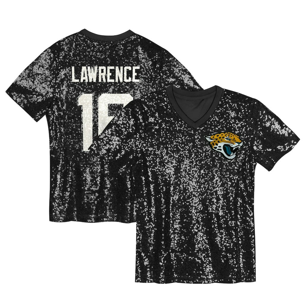 Trevor Lawrence Jacksonville Jaguars Girls Youth Sequin V-Neck Fashion Jersey Black - NFL