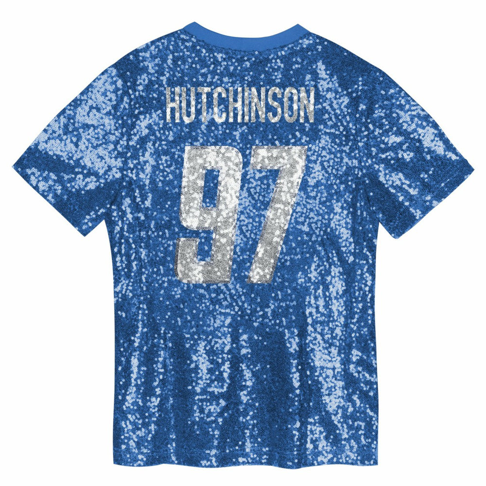 Aidan Hutchinson Detroit Lions Girls Youth Sequin V-Neck Fashion Jersey Blue - NFL
