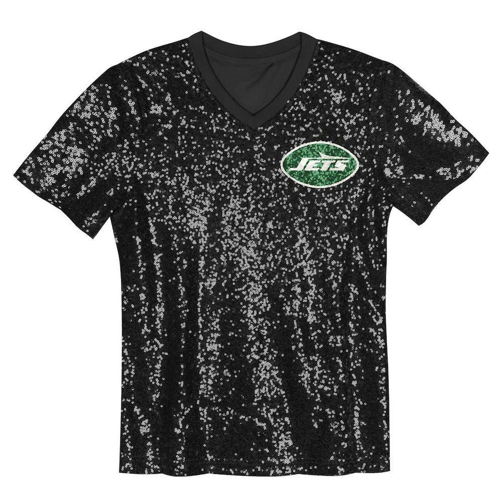 Sauce Gardner New York Jets Girls Youth Sequin V-Neck Fashion Jersey Black - NFL