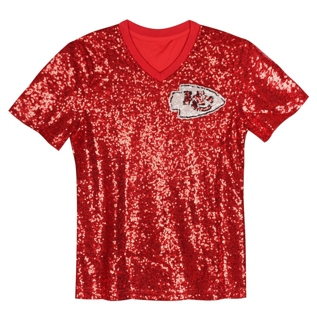 Patrick Mahomes Kansas City Chiefs Girls Youth Sequin V-Neck Fashion Jersey - Red discount | NFL Jerseys