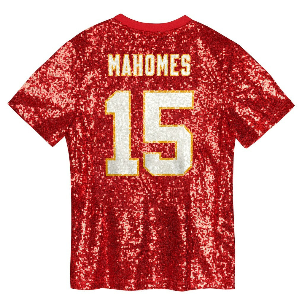 Patrick Mahomes Kansas City Chiefs Girls Youth Sequin V-Neck Fashion Jersey Red - NFL