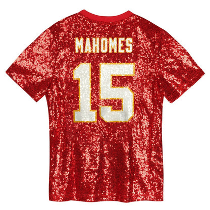 Patrick Mahomes Kansas City Chiefs Girls Youth Sequin V-Neck Fashion Jersey - Red discount | NFL Jerseys