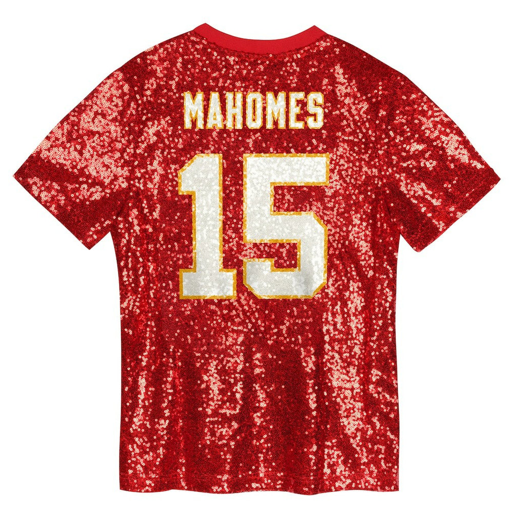 Patrick Mahomes Kansas City Chiefs Girls Youth Sequin V-Neck Fashion Jersey Red - NFL