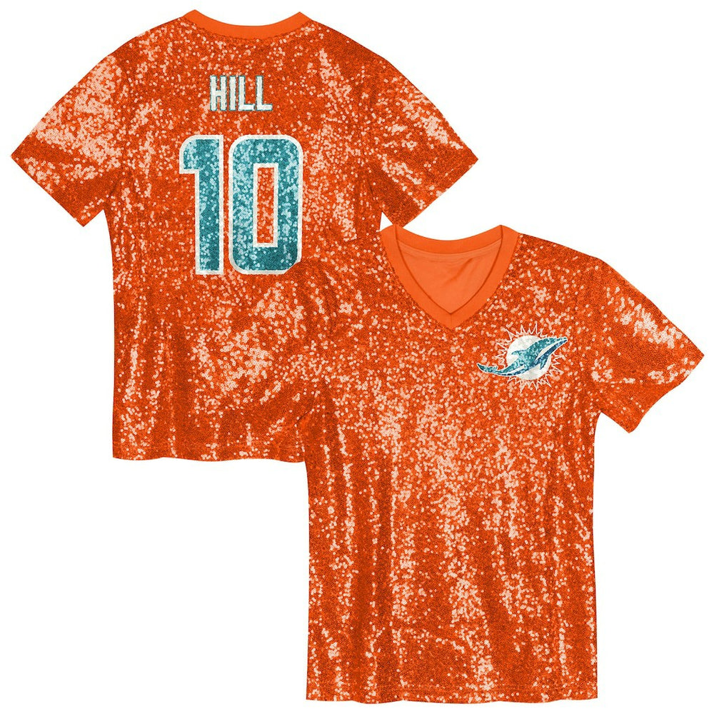 Tyreek Hill Miami Dolphins Girls Youth Sequin V-Neck Fashion Jersey Orange - NFL