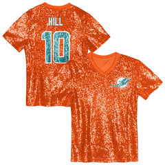 Tyreek Hill Miami Dolphins Girls Youth Sequin V-Neck Fashion Jersey Orange - NFL