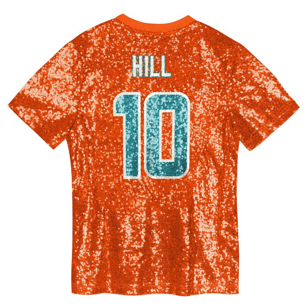 Tyreek Hill Miami Dolphins Girls Youth Sequin V-Neck Fashion Jersey Orange - NFL