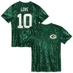 Jordan Love Green Bay Packers Girls Youth Sequin V-Neck Fashion Jersey Green - NFL