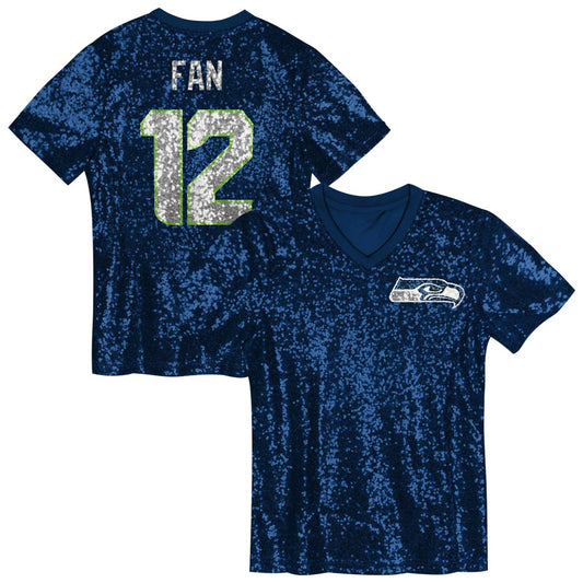 12 Fan Seattle Seahawks Girls Youth Sequin V-Neck Fashion Jersey - College Navy for sale | NFL Jerseys