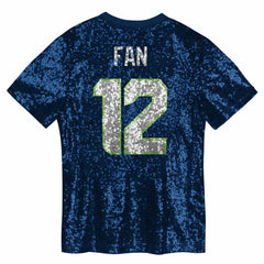 12 Fan Seattle Seahawks Girls Youth Sequin V-Neck Fashion Jersey College Navy - NFL