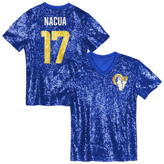 Puka Nacua Los Angeles Rams Girls Youth Sequin V-Neck Fashion Jersey Royal - NFL