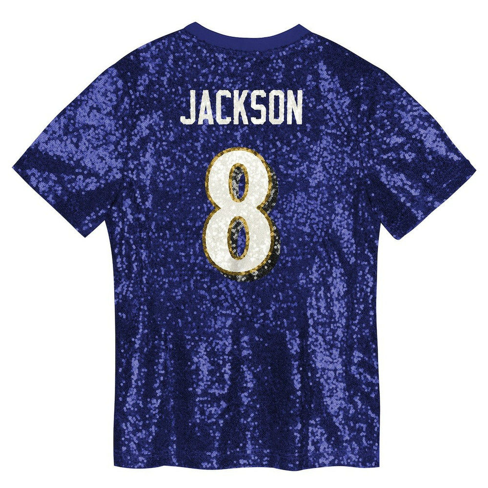 Lamar Jackson Baltimore Ravens Girls Youth Sequin V-Neck Fashion Jersey Purple - NFL
