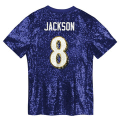 Lamar Jackson Baltimore Ravens Girls Youth Sequin V-Neck Fashion Jersey Purple - NFL