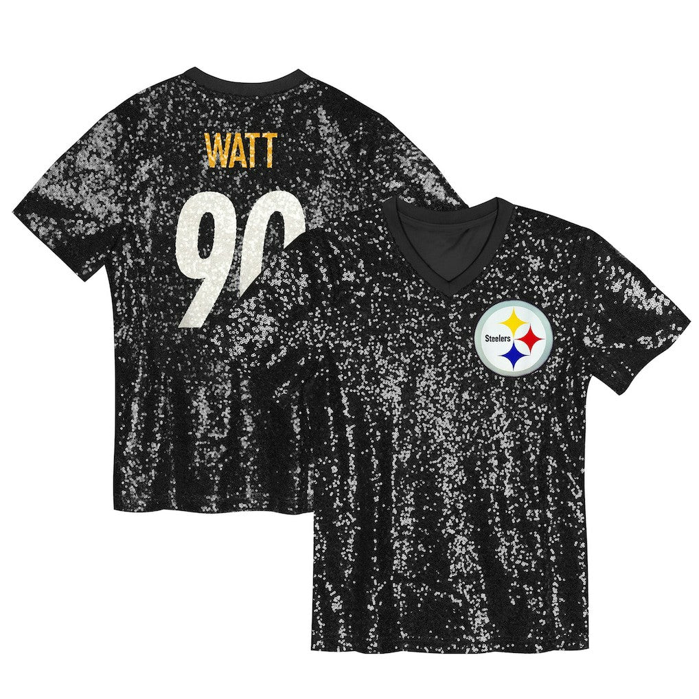 T.J. Watt Pittsburgh Steelers Girls Youth Sequin V-Neck Fashion Jersey - Black outlet | NFL Jerseys