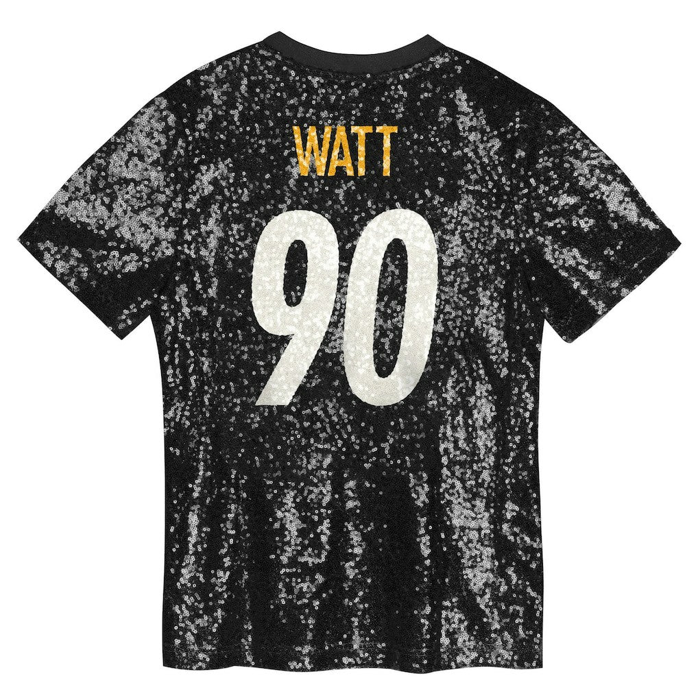 T.J. Watt Pittsburgh Steelers Girls Youth Sequin V-Neck Fashion Jersey Black - NFL
