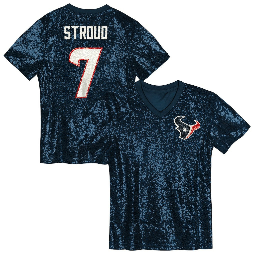 C.J. Stroud Houston Texans Girls Youth Sequin V-Neck Fashion Jersey Navy - NFL